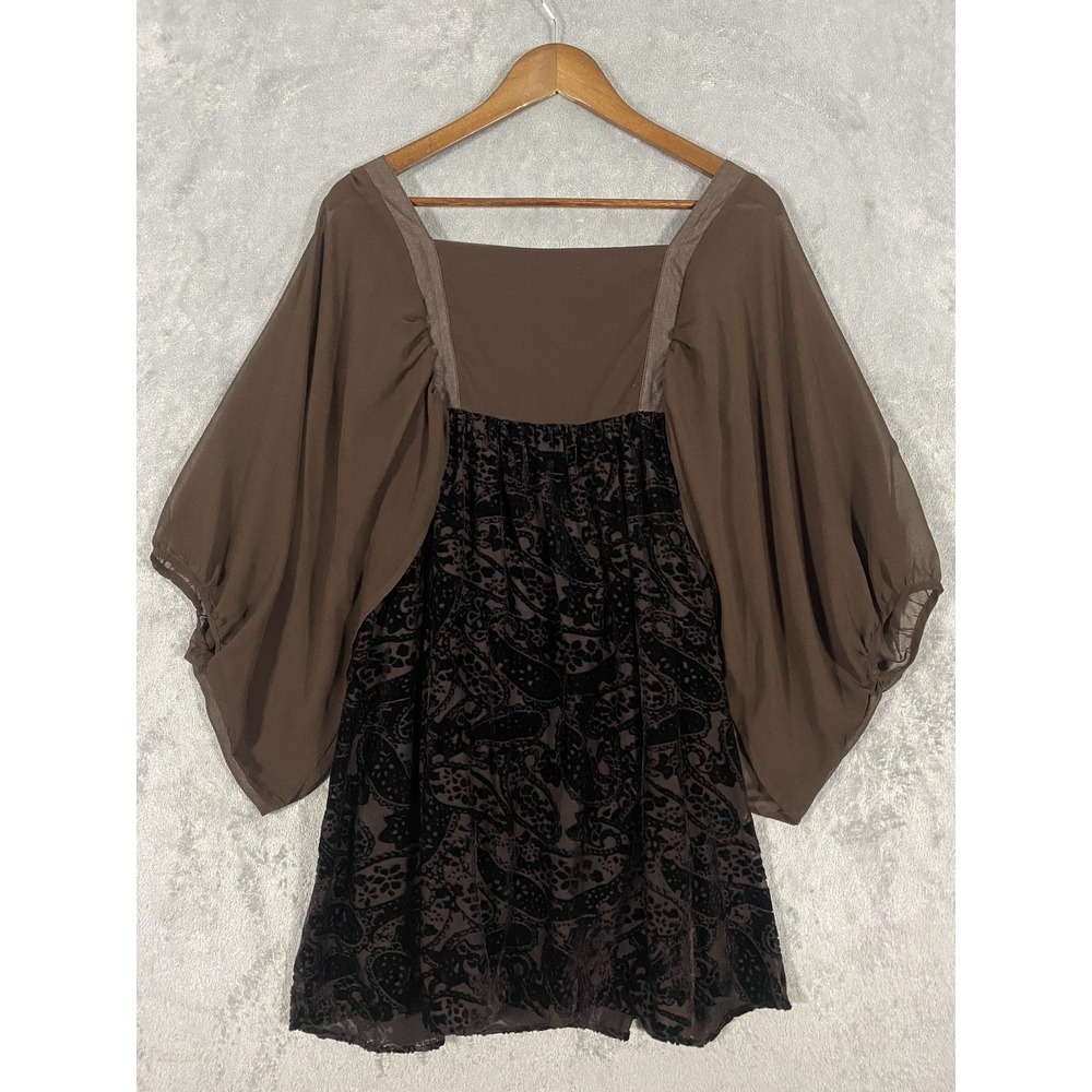 Umgee Dress Womens Sz M Brown Velvet Burnout‎ Stretch Boho Whimsigoth Night Out - Picture 11 of 13